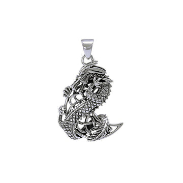Dragon Clutching Moon ~ Sterling Silver Jewelry Pendant TP992 - Jewelry